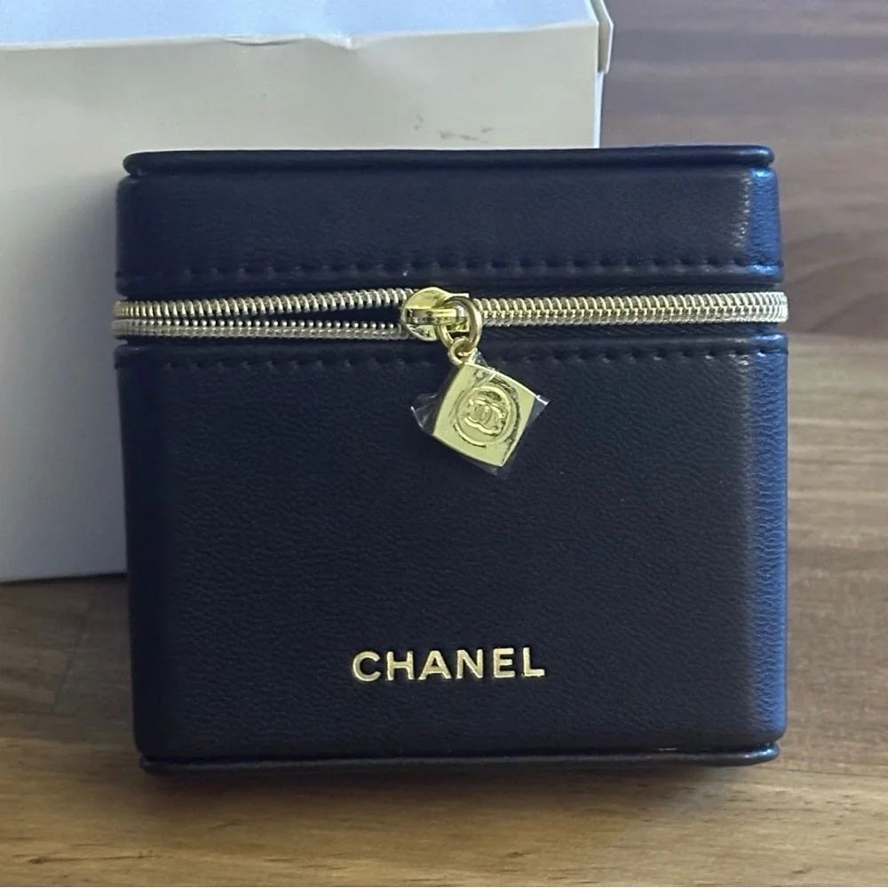 Black Faux Leather Mini Beauty Crossbody Case with Gold Hardware GWP